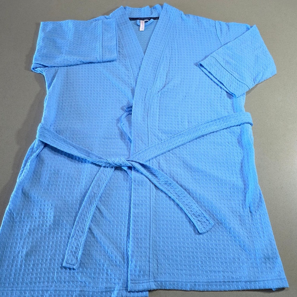 Joyspun Blue Waffle Knit Robe Kimono Style Tie Waist Loungewear Size M/L